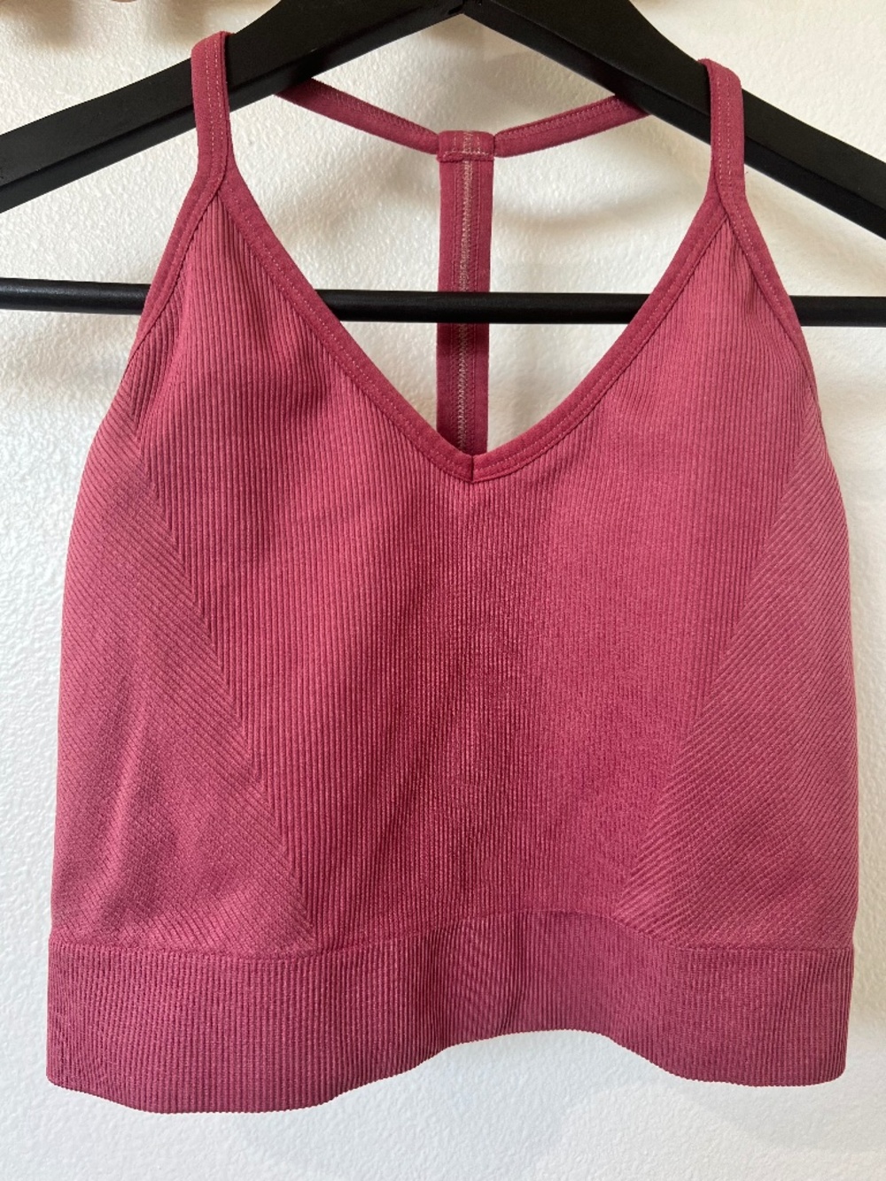 Spiritual Gangster Row Seamless Ribbed Crop Bra, Berry/Mauve, Size M/L